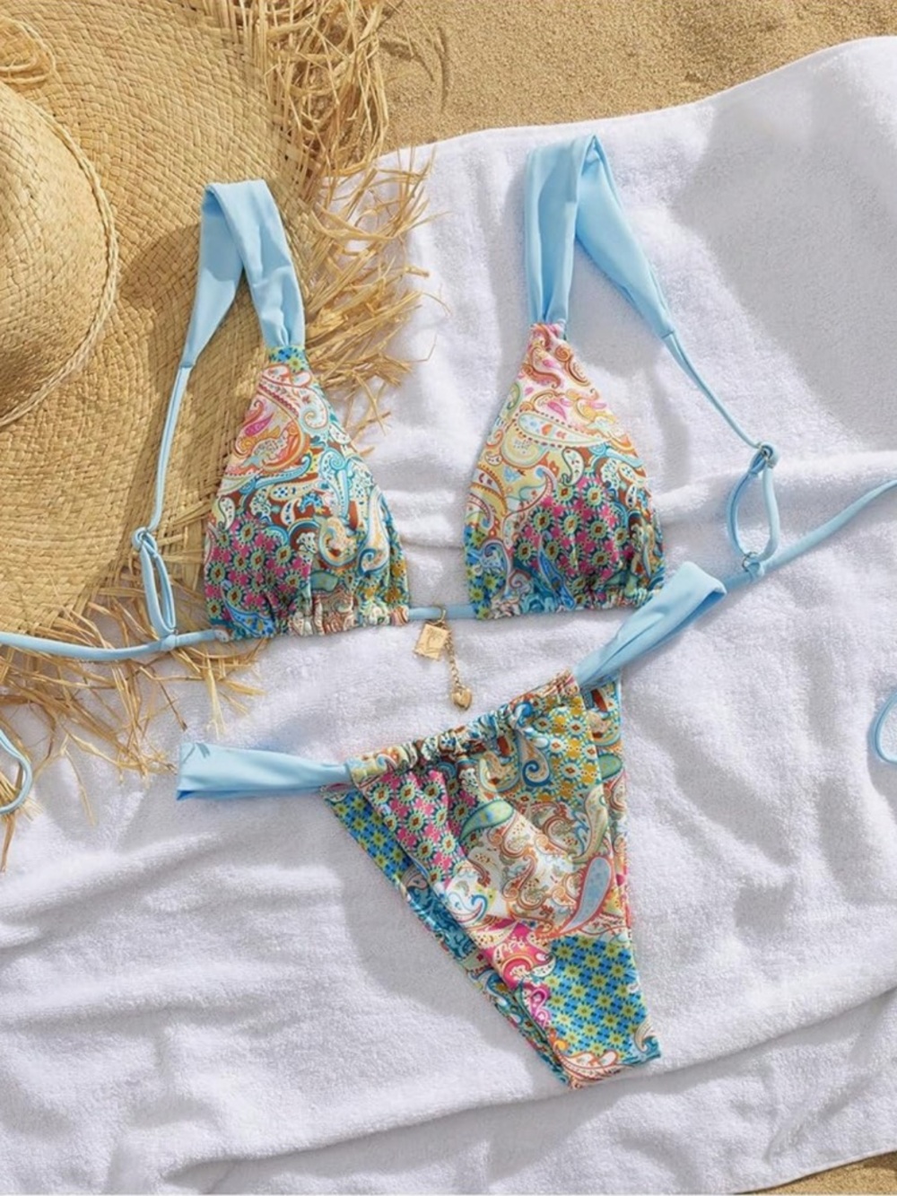 Pastel Paisley Bikini Set - Light Blue Accents